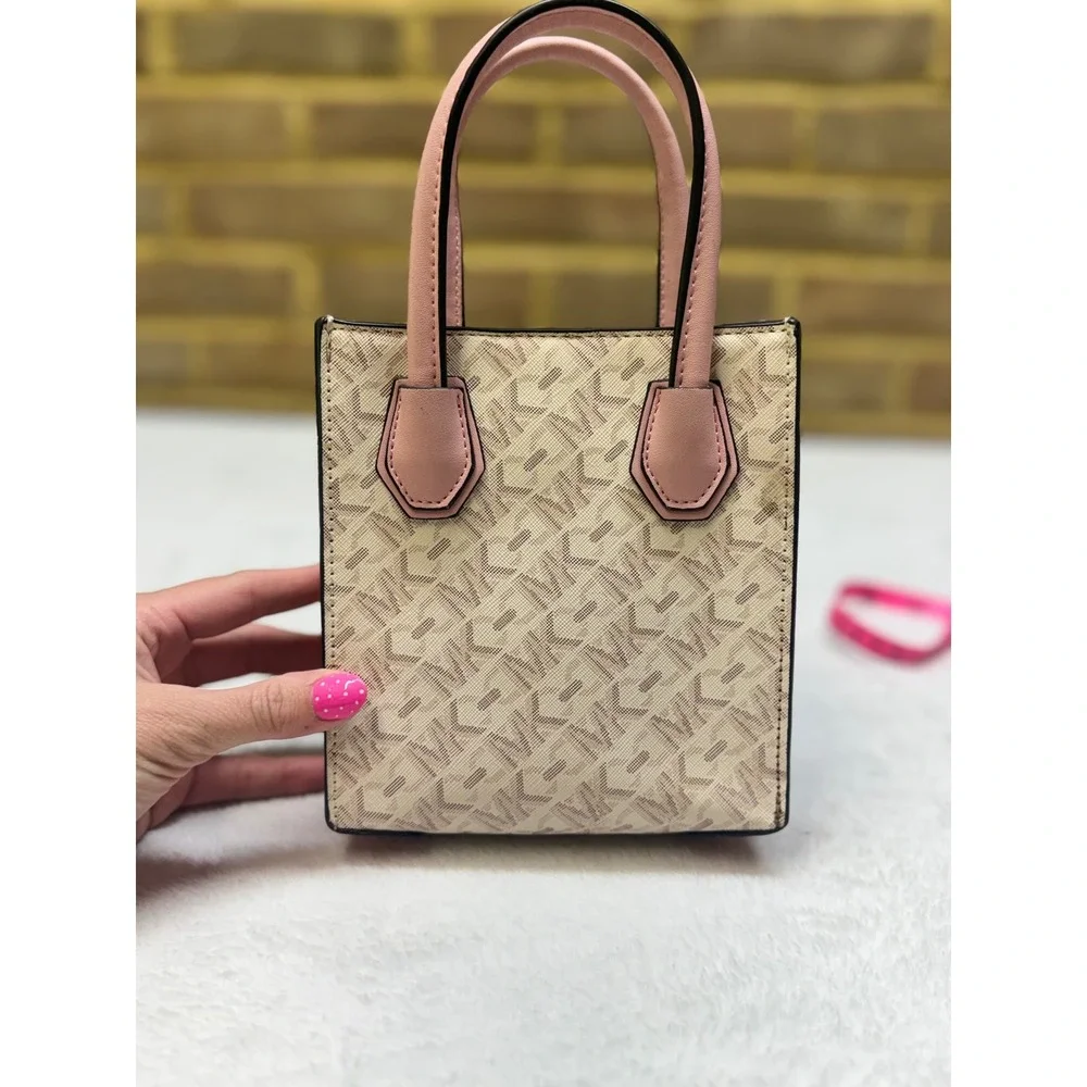 Michael Kors Mercer Extra Small Logo handbag Pink Cream Monogram mini tote purse - Picture 7 of 7